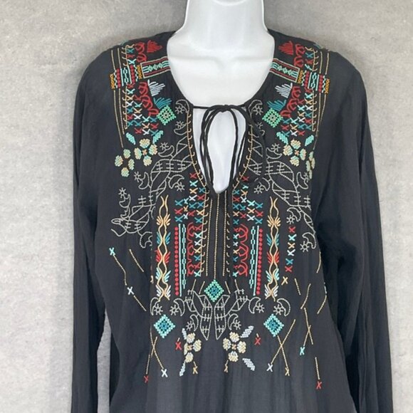 BIYA Johnny Was Tunic Top XL Black Embroidered Bohemian Blouse Lightweight - Picture 4 of 10